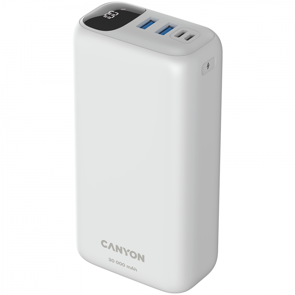 Powerbank 30000 mAh PD 20W QC 3.0 mit LED Canyon PB-301 weiß