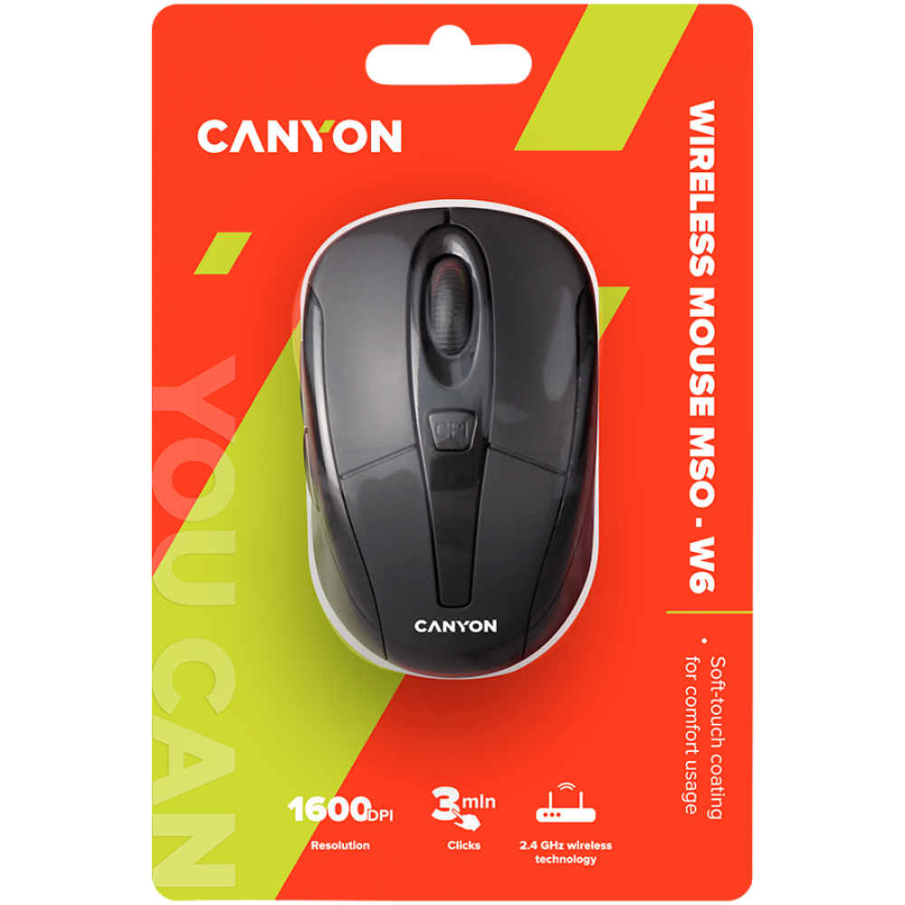 Canyon MSO-W6 Ergonomic 2.4 GHz Wireless Mouse, Black