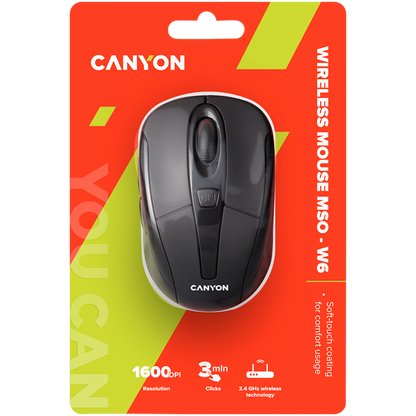 Canyon MSO-W6 Ergonomic 2.4 GHz Wireless Mouse, Black