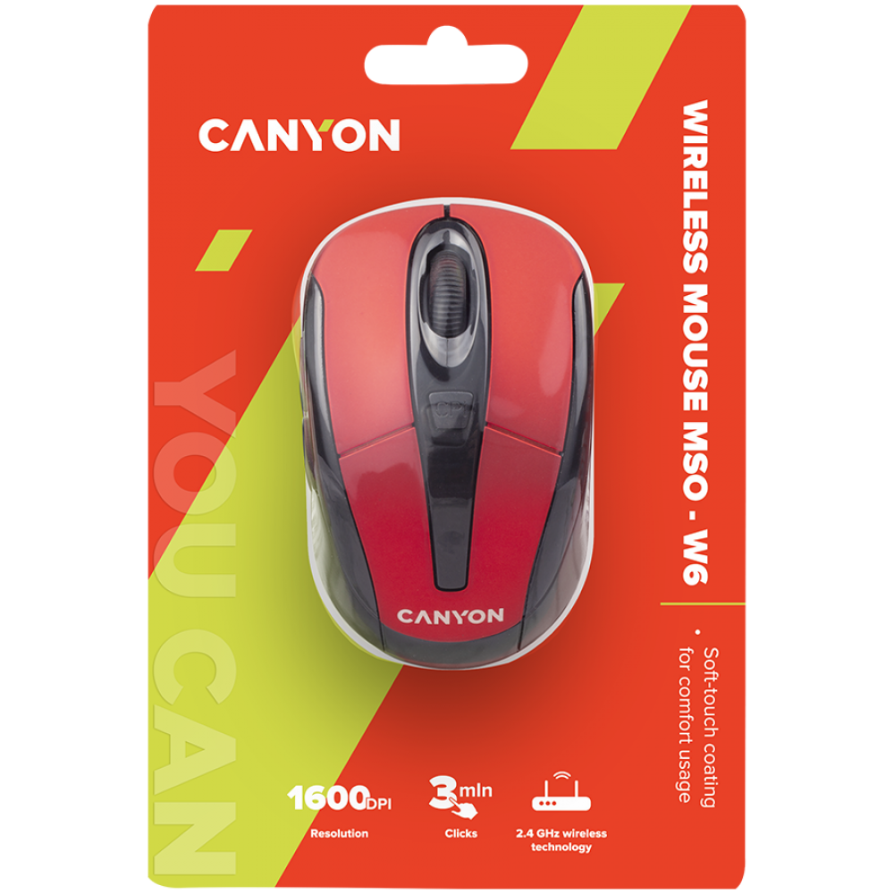 Canyon MSO-W6 Red 2.4GHz Ergonomic Wireless Mouse