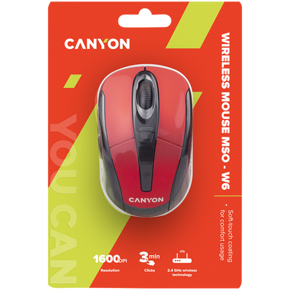 Canyon MSO-W6 Red 2.4GHz Ergonomic Wireless Mouse