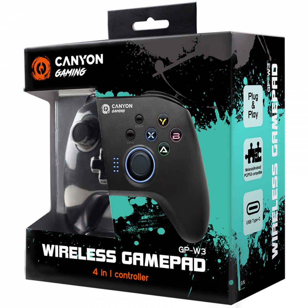 Kontroler bezprzewodowy do gier Android/Nintendo/PC/PS3 Canyon GP-W3 czarny