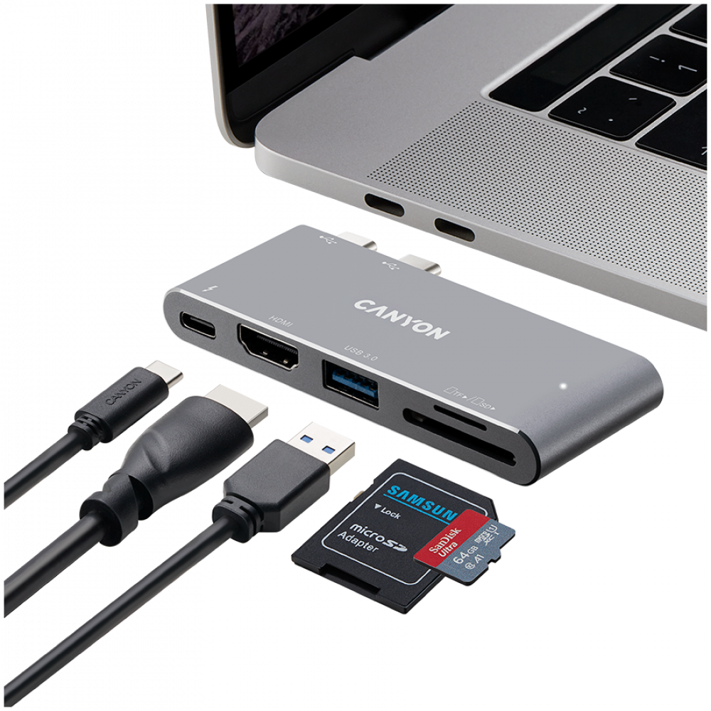 Thunderbolt 3 5-in-1 4K Docking Station Canyon DS-5 Grey