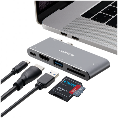Thunderbolt 3 5-in-1 4K Docking Station Canyon DS-5 Grey