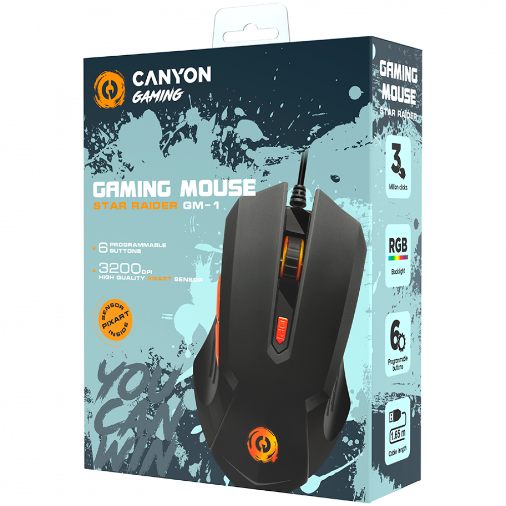 Mysz gamingowa przewodowa RGB 6 przycisków Canyon GM-1 czarna