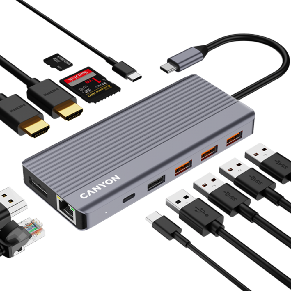 HUB 13-in-1 4K USB-C portable Canyon DS-16 grey
