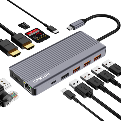 HUB 13-in-1 4K USB-C portable Canyon DS-16 grey