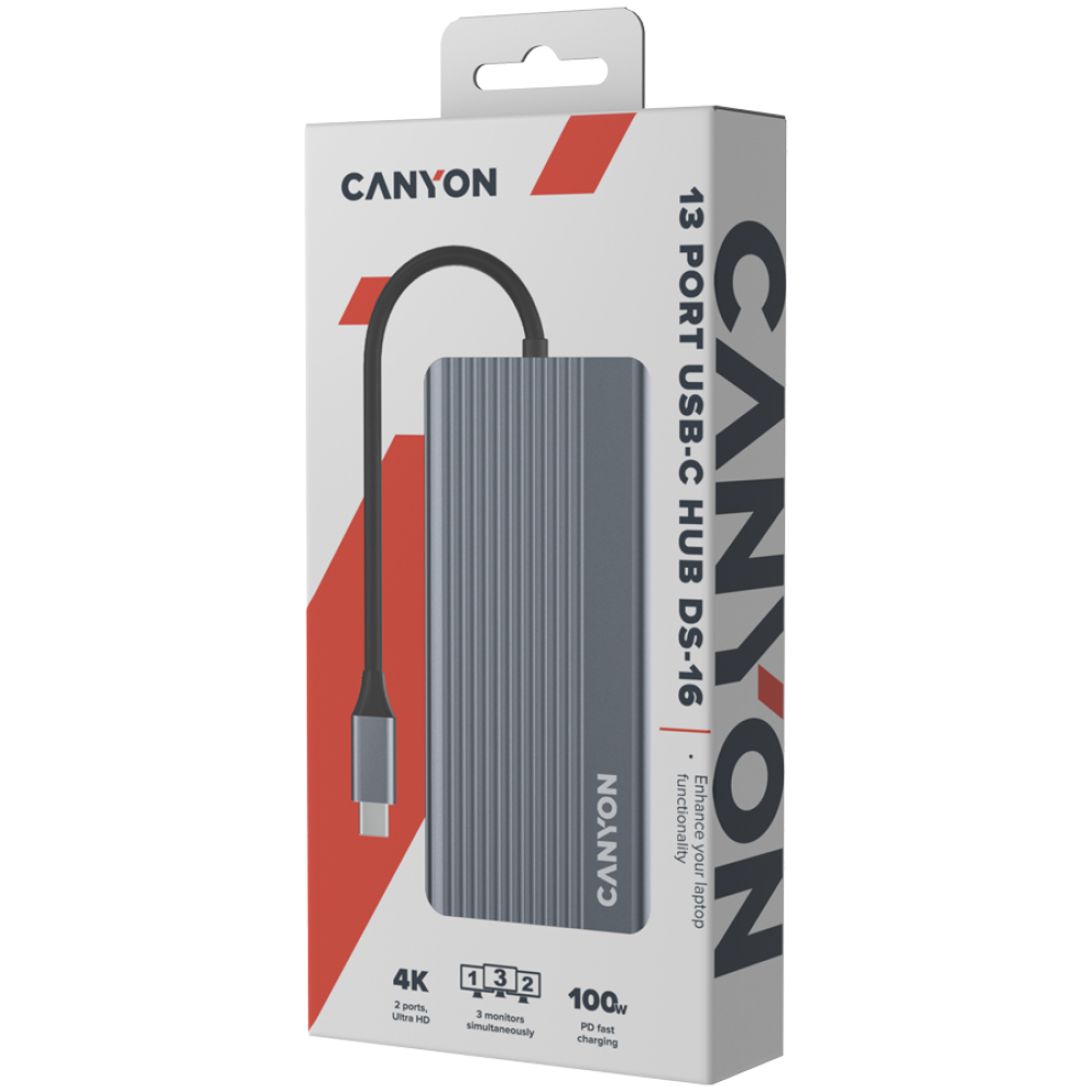 HUB 13-in-1 4K USB-C portable Canyon DS-16 grey