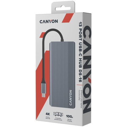 HUB 13-in-1 4K USB-C portable Canyon DS-16 grey