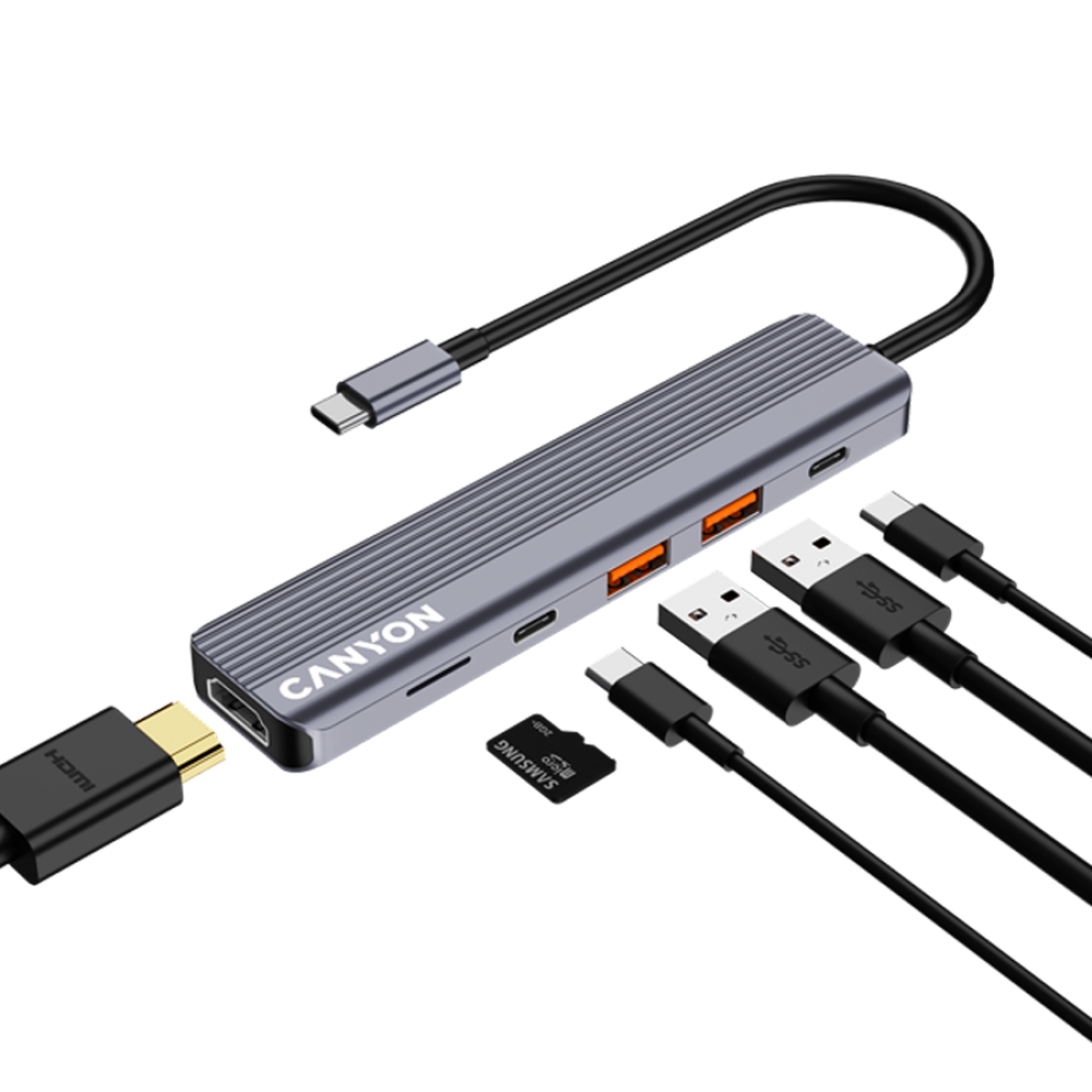 Canyon DS-17 6-in-1 4K USB-C Docking Station, Grey