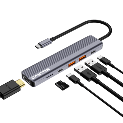 Canyon DS-17 6-in-1 4K USB-C Docking Station, Grey