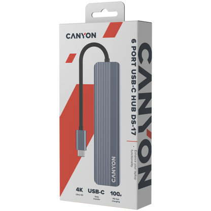 Canyon DS-17 6-in-1 4K USB-C Docking Station, Grey