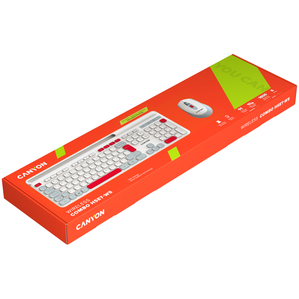 Canyon HSET-W5 kabelloses Tastatur-Maus-Set, weiß