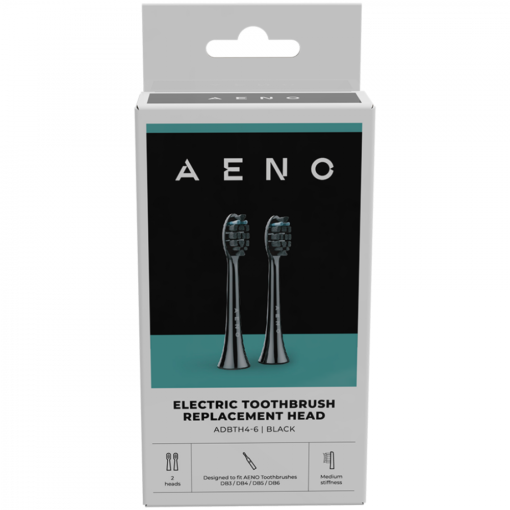 Aeno ADBTH4-6 elektrische Zahnbürstenköpfe, mittlere Borsten, schwarz, 2 Stück