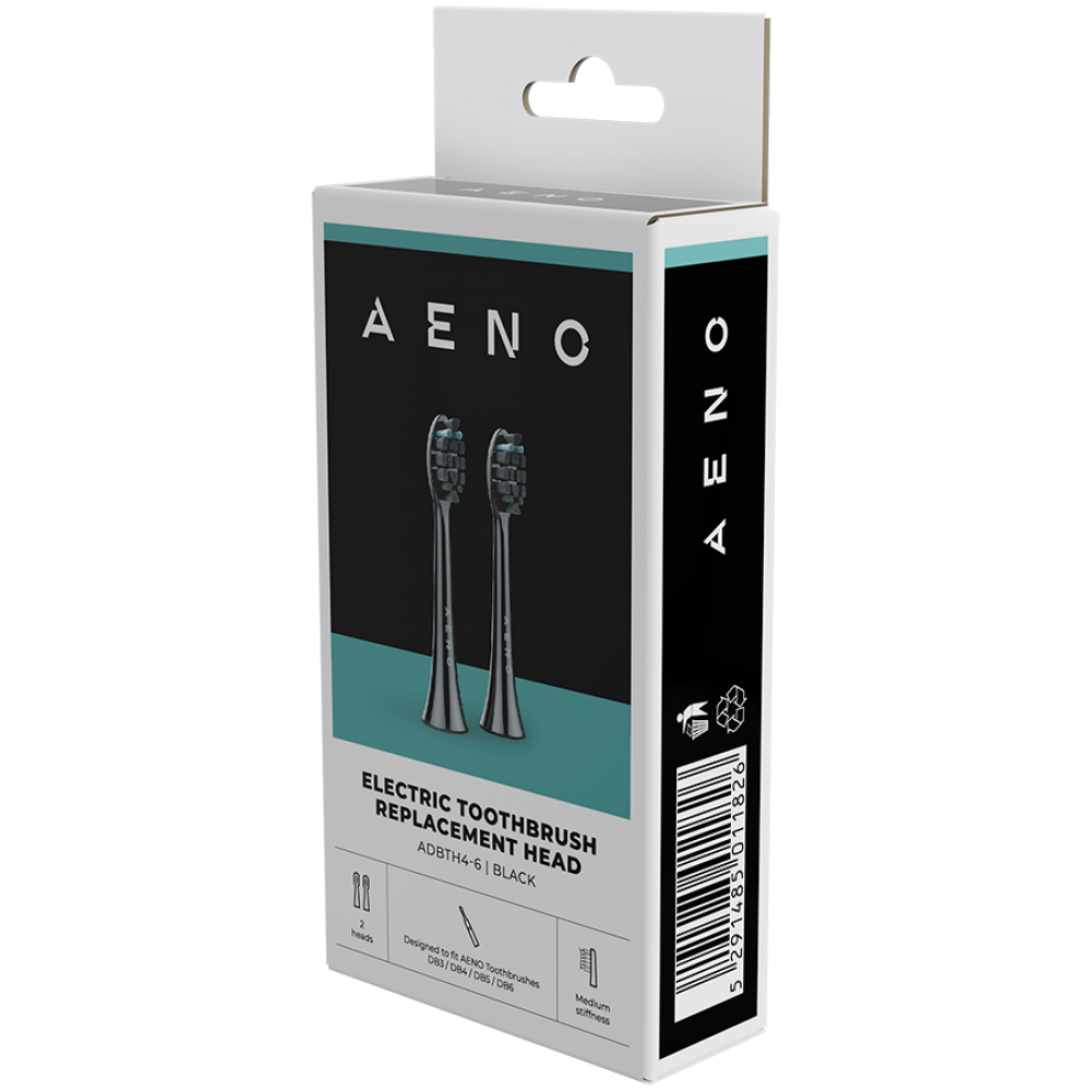 Aeno ADBTH4-6 elektrische Zahnbürstenköpfe, mittlere Borsten, schwarz, 2 Stück