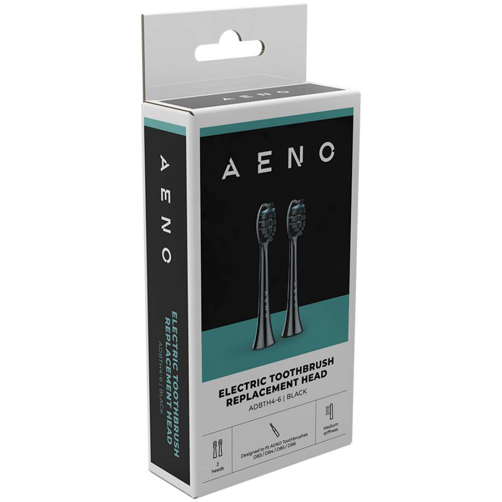 Aeno ADBTH4-6 elektrische Zahnbürstenköpfe, mittlere Borsten, schwarz, 2 Stück
