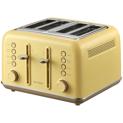 Buydeem DT640E 4-Slice Toaster with Defrost Function, Pastel Yellow