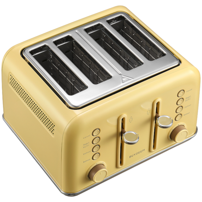 Buydeem DT640E 4-Slice Toaster with Defrost Function, Pastel Yellow