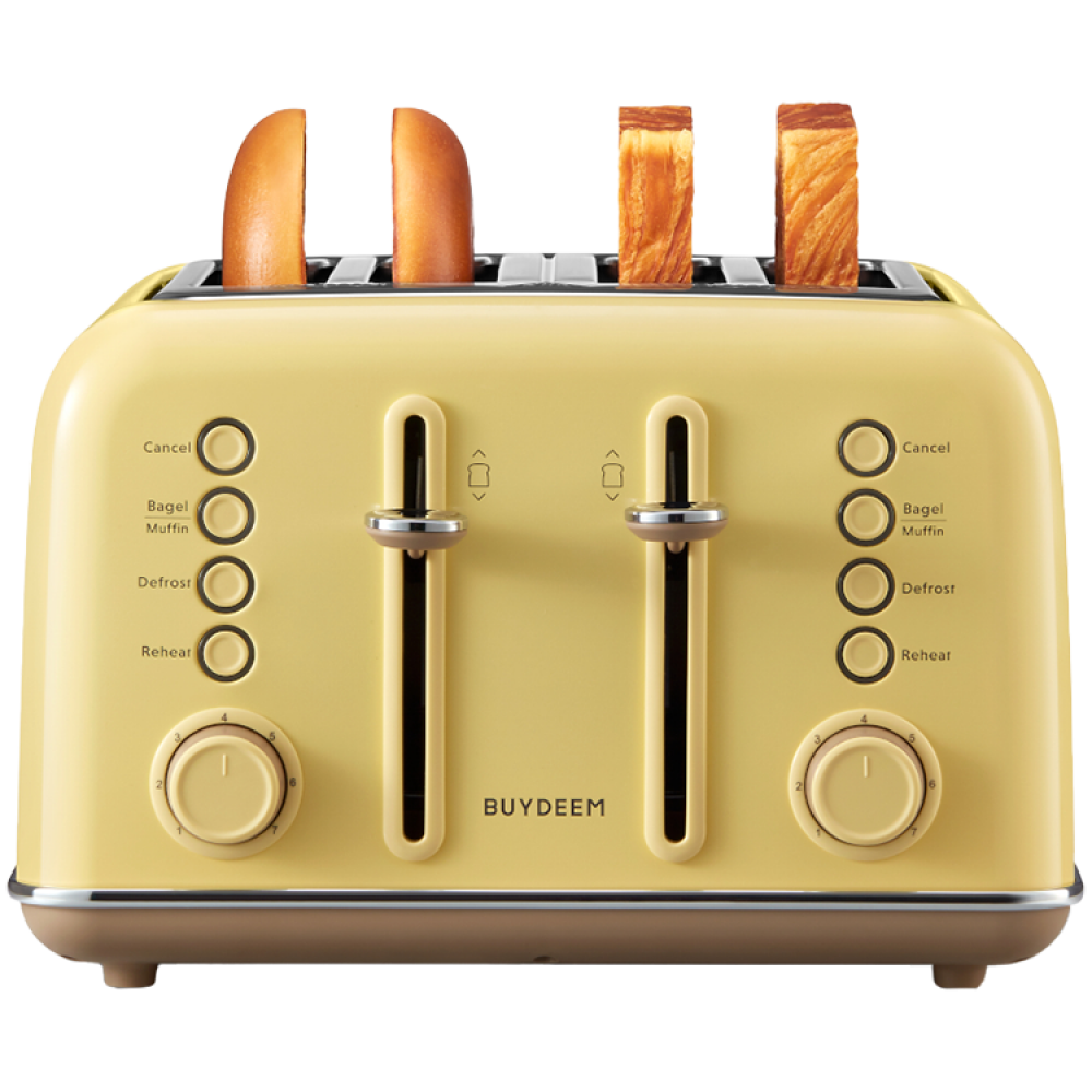 Buydeem DT640E 4-Slice Toaster with Defrost Function, Pastel Yellow