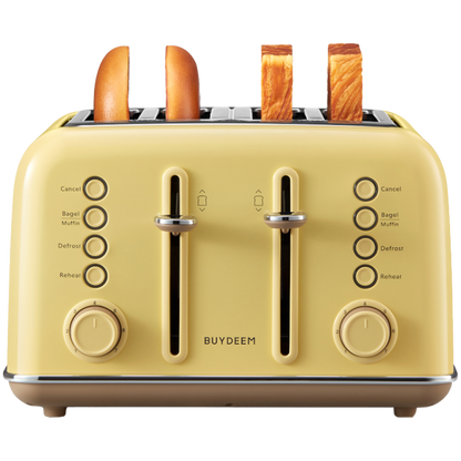 Buydeem DT640E 4-Slice Toaster with Defrost Function, Pastel Yellow