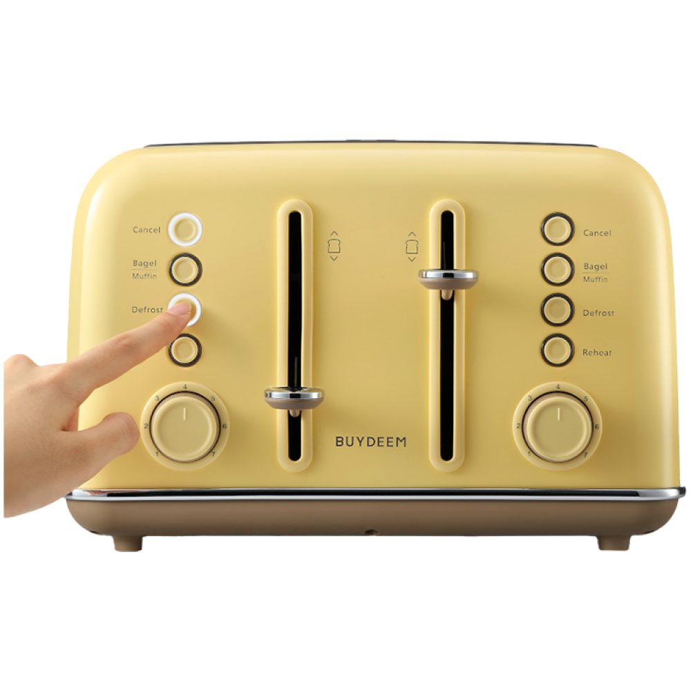 Buydeem DT640E 4-Slice Toaster with Defrost Function, Pastel Yellow