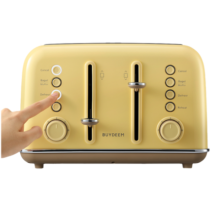 Buydeem DT640E 4-Slice Toaster with Defrost Function, Pastel Yellow