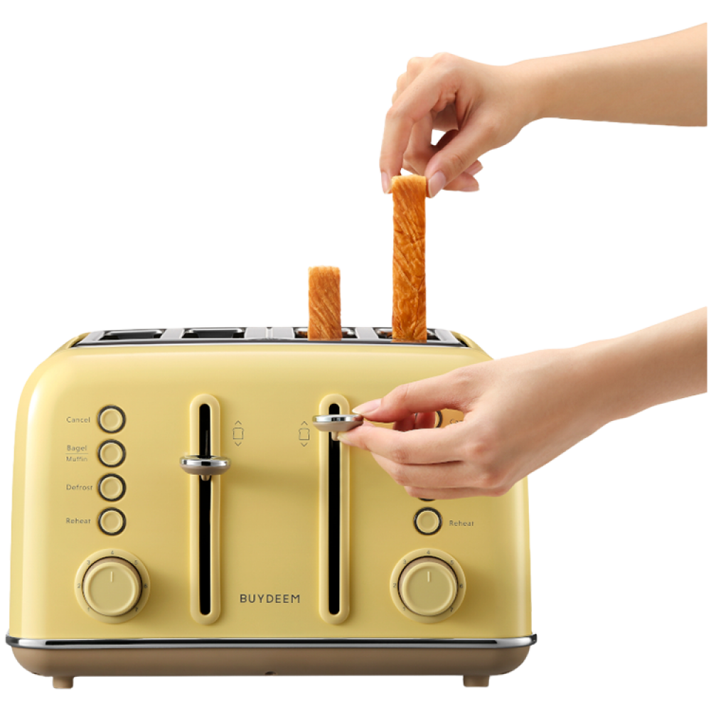 Buydeem DT640E 4-Slice Toaster with Defrost Function, Pastel Yellow