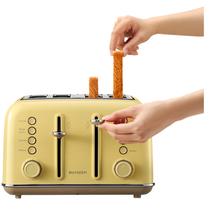 Buydeem DT640E 4-Slice Toaster with Defrost Function, Pastel Yellow