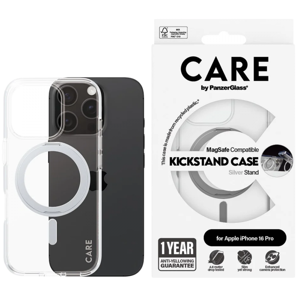 PANZERGLASS Schutzhülle für iPhone 16 Pro mit Kickstand transparent/silber