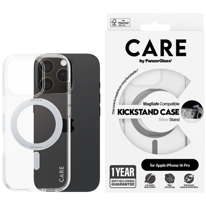PANZERGLASS Schutzhülle für iPhone 16 Pro mit Kickstand transparent/silber