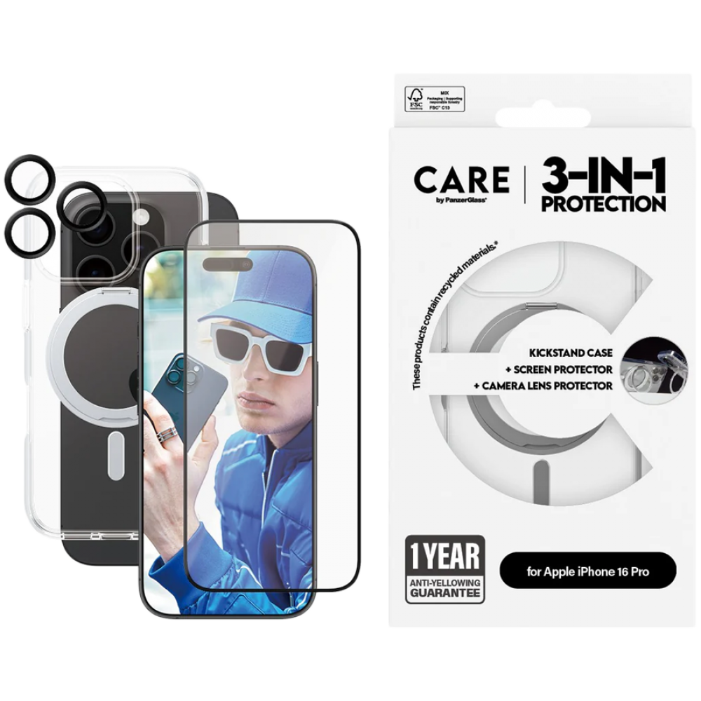 PANZERGLASS 3-in-1 Ceramic Bundle Case for iPhone 16 Pro, transparent