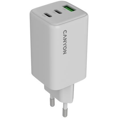 GaN-Netzladegerät 65 W 2xPD 1xQC EU Canyon CU65ACC weiß