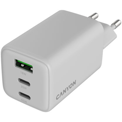 GaN-Netzladegerät 65 W 2xPD 1xQC EU Canyon CU65ACC weiß
