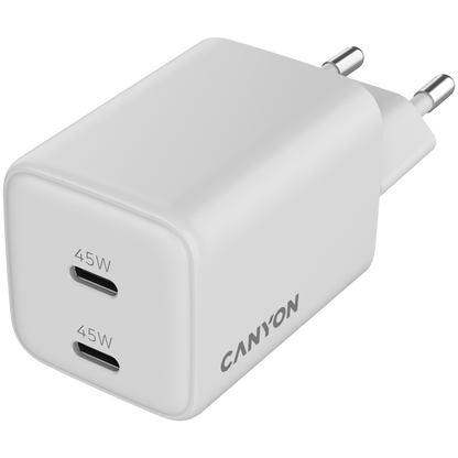 Canyon CU45CC GaN 45W 2xPD EU Wall Charger, white