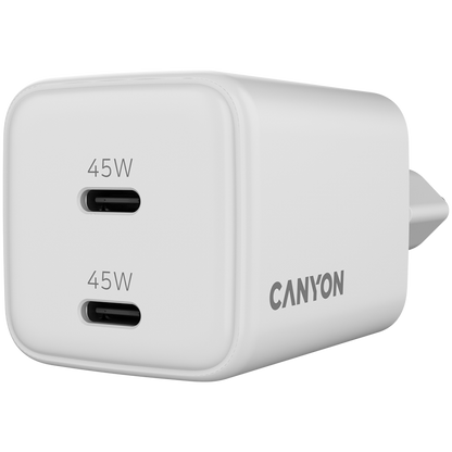 Canyon CU45CC GaN 45W 2xPD EU Wall Charger, white
