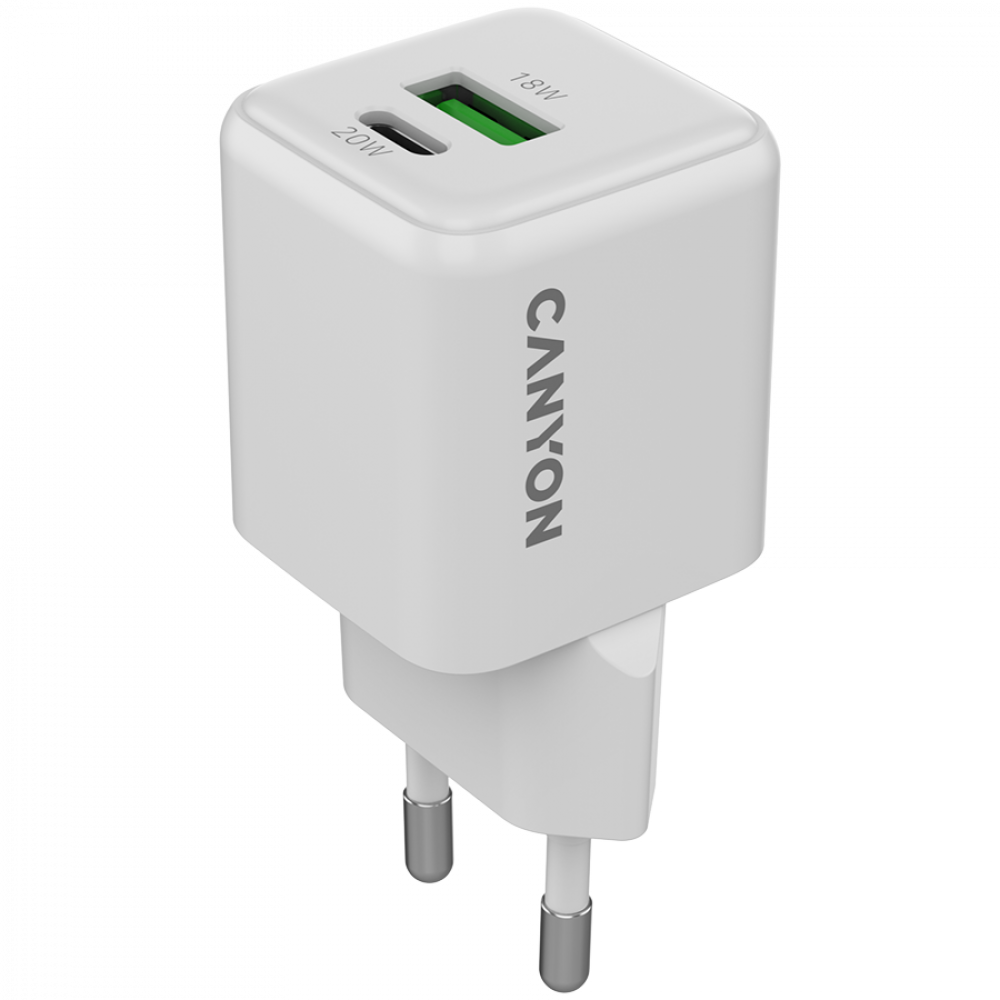 20W GaN 1xPD 1xQC EU Canyon CU20AC White Wall Charger