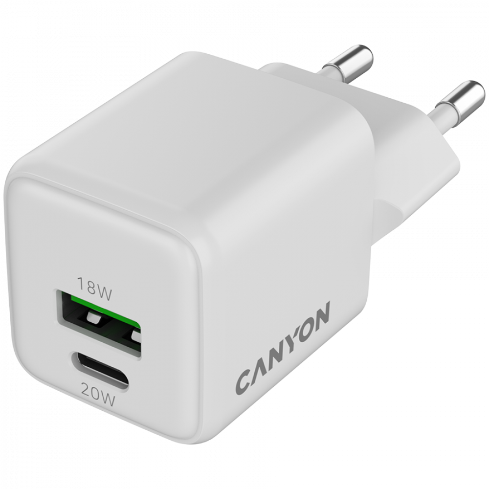 20W GaN 1xPD 1xQC EU Canyon CU20AC White Wall Charger