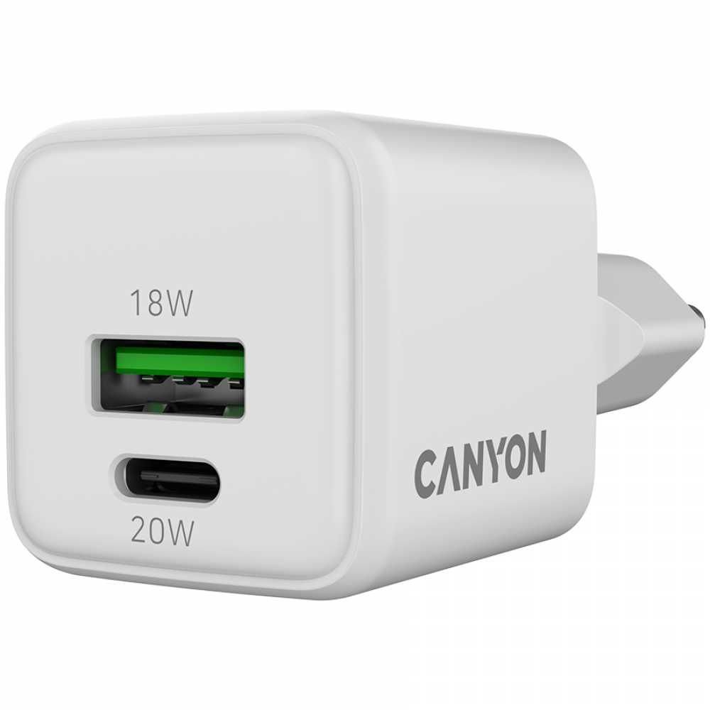 20W GaN 1xPD 1xQC EU Canyon CU20AC White Wall Charger