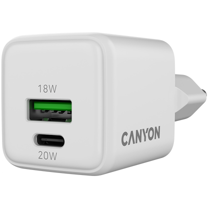 20W GaN 1xPD 1xQC EU Canyon CU20AC White Wall Charger