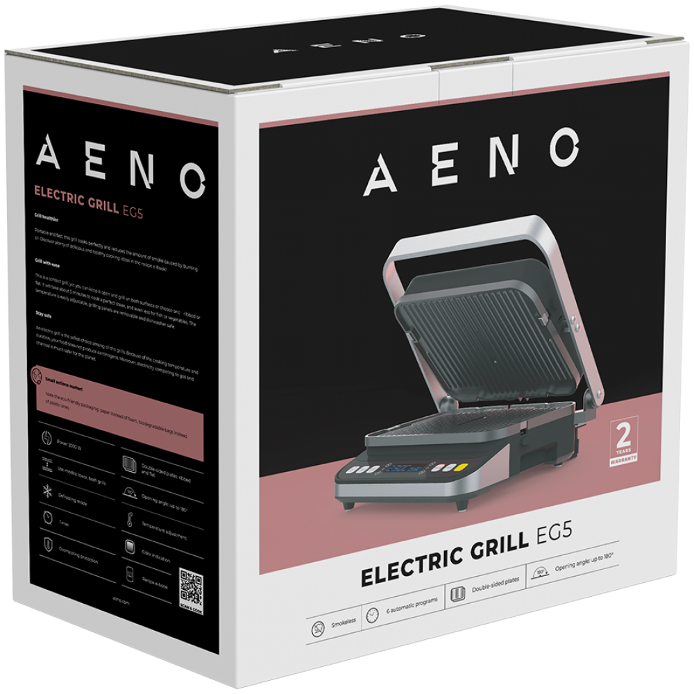 Aeno EG5 Black 2000W Electric Grill, 6 Programs, 320x220