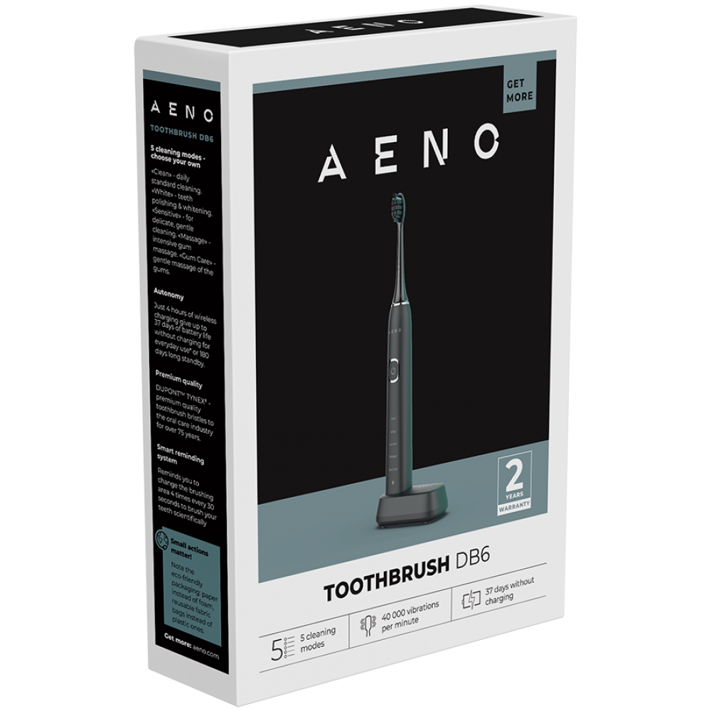 Aeno DB5 Schallzahnbürste, 46000 U/min, 5 Modi, IPX7, Schwarz