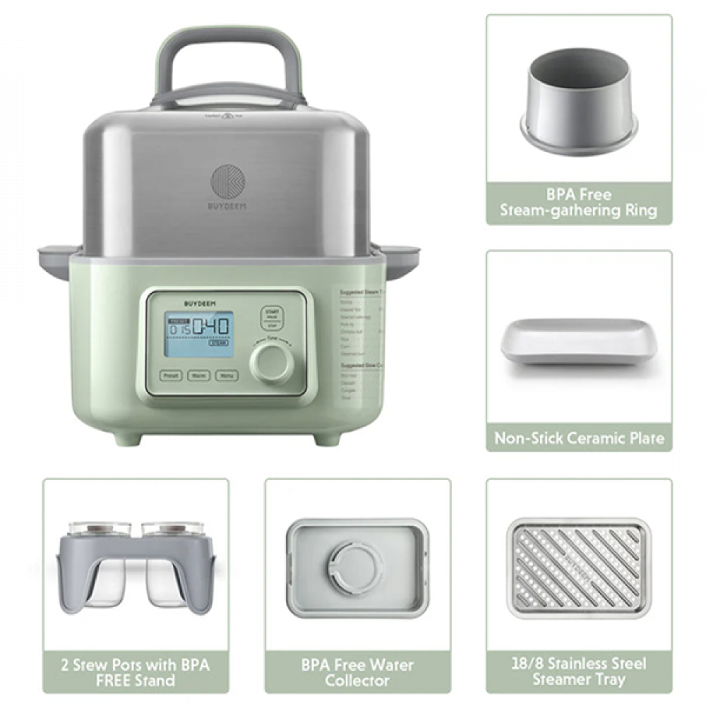 Buydeem G564 5L Electric Food Steamer, Green