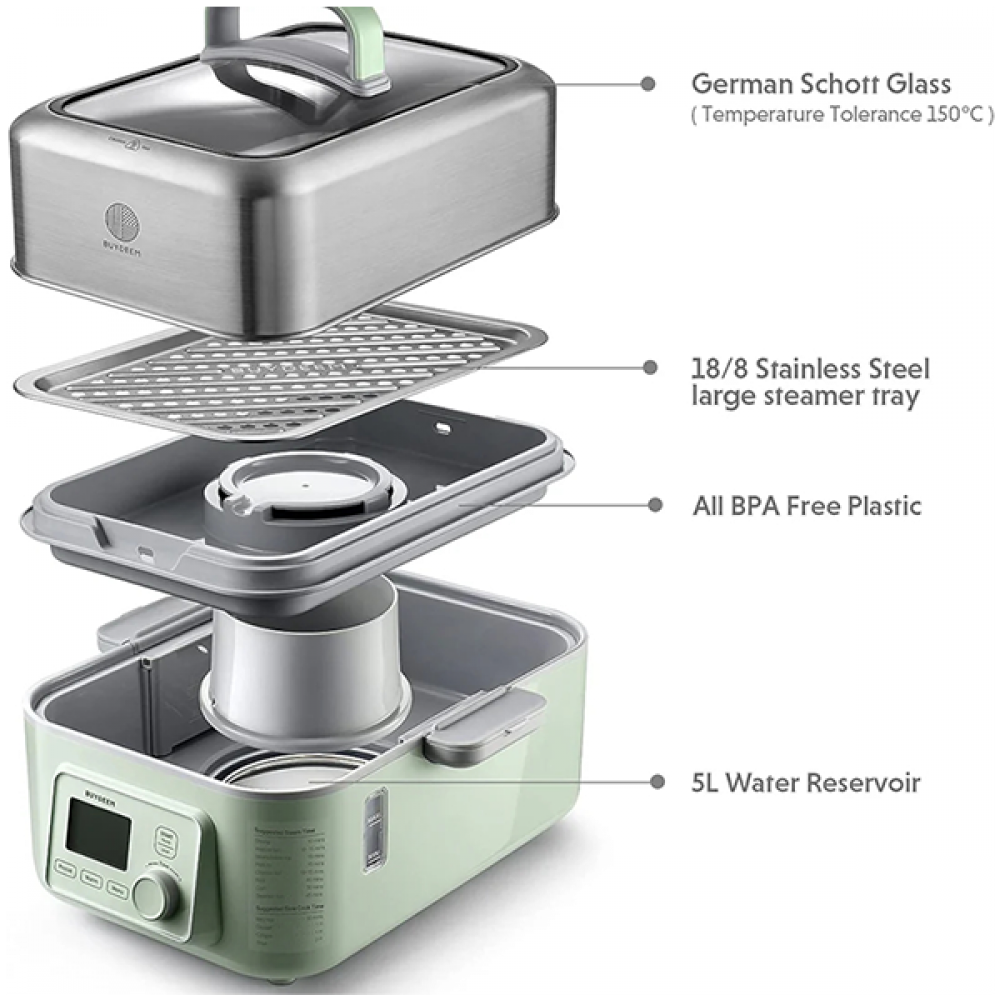 Buydeem G564 5L Electric Food Steamer, Green
