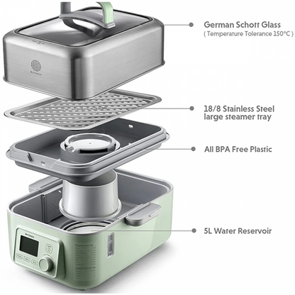 Buydeem G564 5L Electric Food Steamer, Green