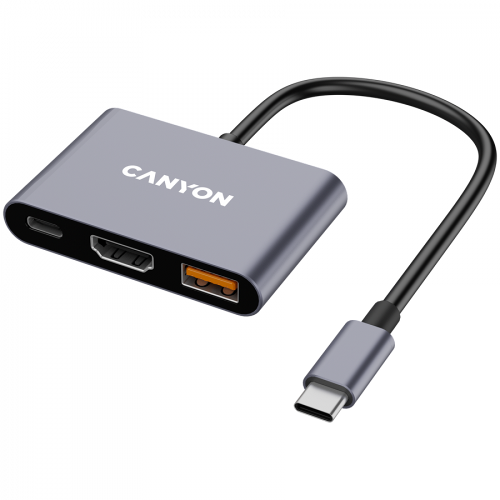 HUB 3-in-1 USB C tragbar Canyon DS-4 grau