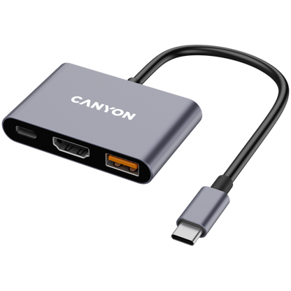 HUB 3-in-1 USB C tragbar Canyon DS-4 grau