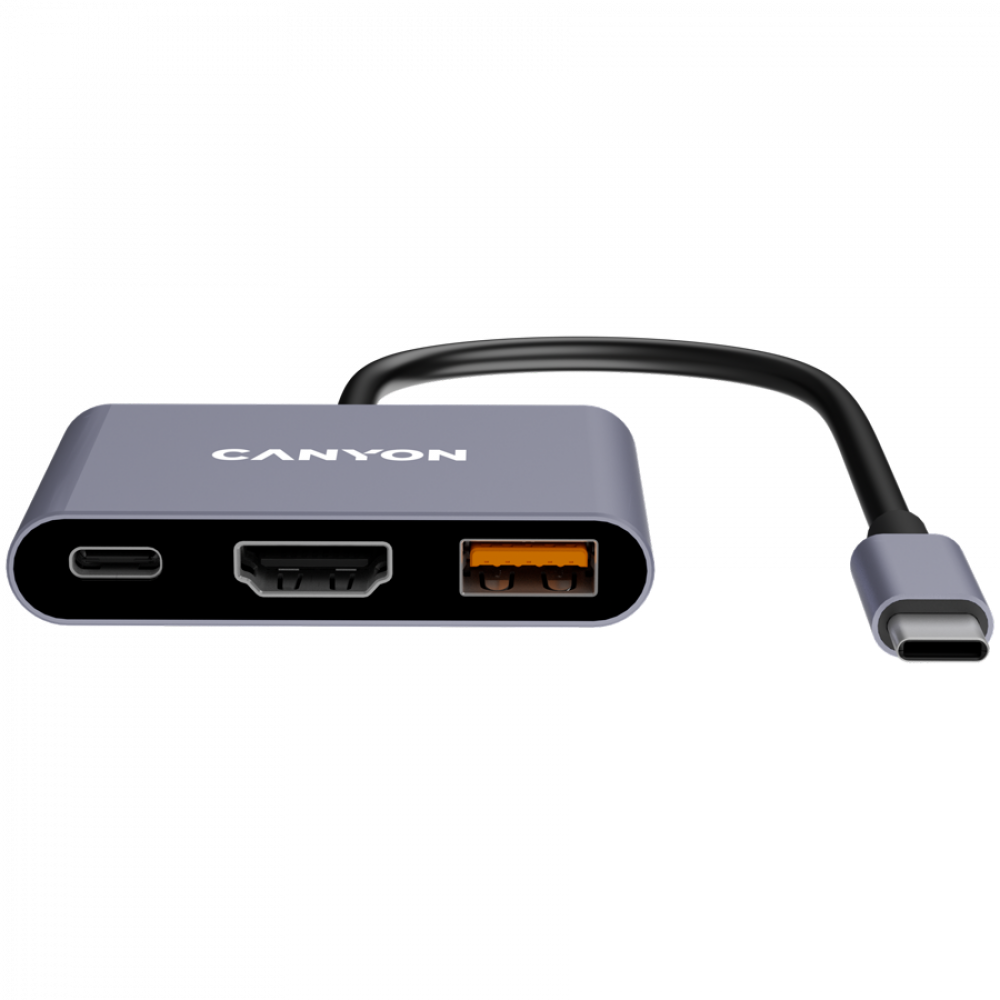 HUB 3-in-1 USB C tragbar Canyon DS-4 grau
