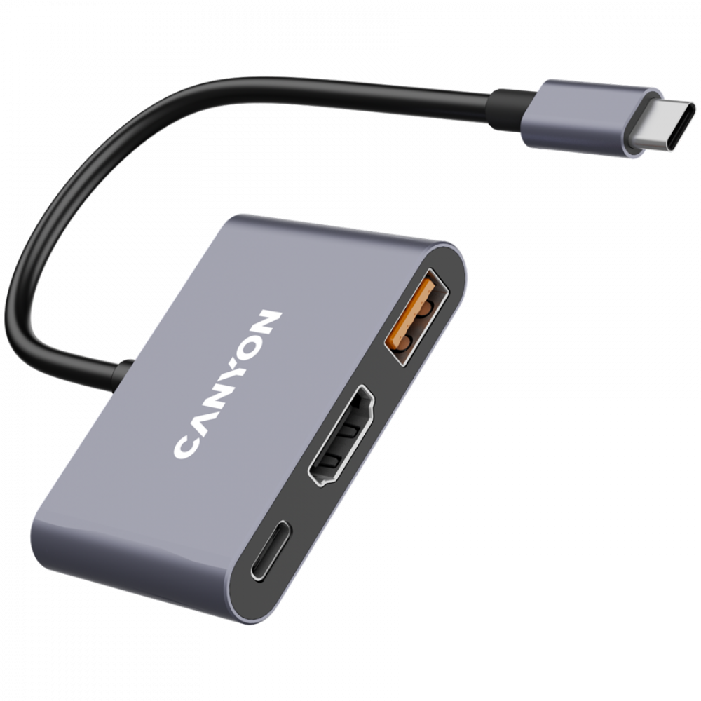 HUB 3-in-1 USB C tragbar Canyon DS-4 grau