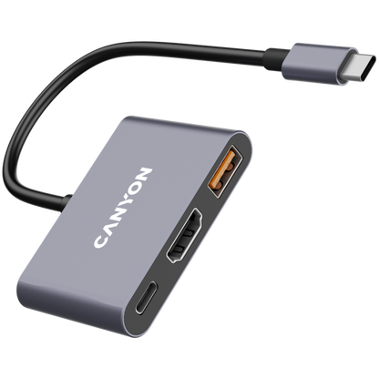 HUB 3-in-1 USB C tragbar Canyon DS-4 grau