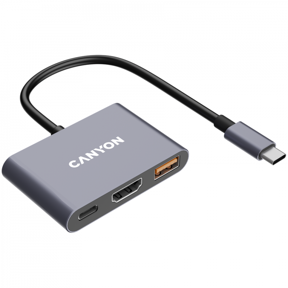 HUB 3-in-1 USB C tragbar Canyon DS-4 grau